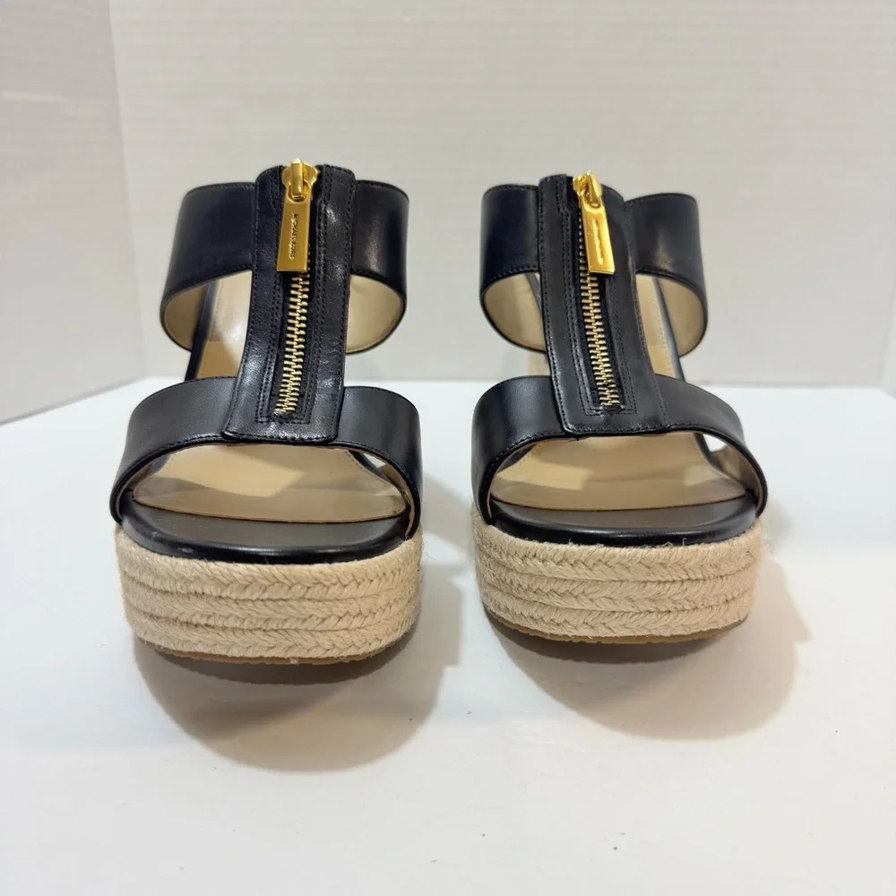 MICHAEL Michael‎ Kors Black Leather Wedges with Tan Espadrille